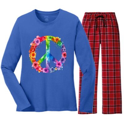 PEACE Love Hippie SIGN LOVE Flower World Peace Day Women's Long Sleeve Flannel Pajama Set 