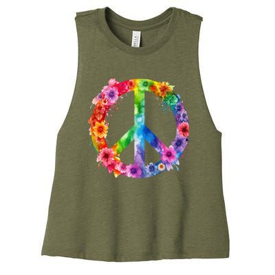 PEACE Love Hippie SIGN LOVE Flower World Peace Day Women's Racerback Cropped Tank