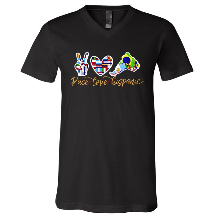 Peace Love Hispanic Heritage Month V-Neck T-Shirt