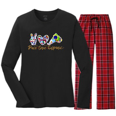 Peace Love Hispanic Heritage Month Women's Long Sleeve Flannel Pajama Set 