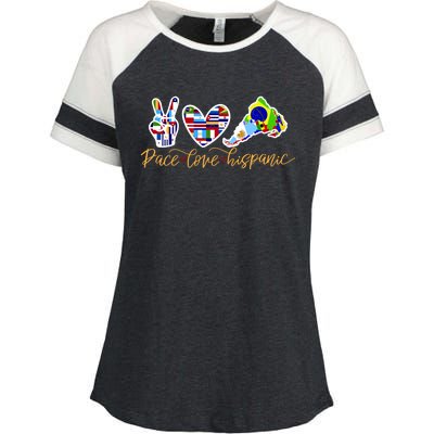 Peace Love Hispanic Heritage Month Enza Ladies Jersey Colorblock Tee