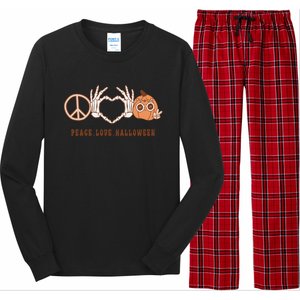 Peace Love Halloween Cute Skeleton Hand Hippie Pumpkin Retro Gift Long Sleeve Pajama Set