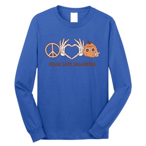 Peace Love Halloween Cute Skeleton Hand Hippie Pumpkin Retro Gift Long Sleeve Shirt