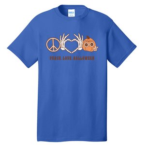 Peace Love Halloween Cute Skeleton Hand Hippie Pumpkin Retro Gift Tall T-Shirt