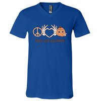 Peace Love Halloween Cute Skeleton Hand Hippie Pumpkin Retro Gift V-Neck T-Shirt