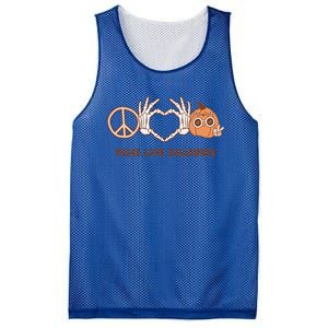 Peace Love Halloween Cute Skeleton Hand Hippie Pumpkin Retro Gift Mesh Reversible Basketball Jersey Tank