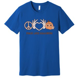 Peace Love Halloween Cute Skeleton Hand Hippie Pumpkin Retro Gift Premium T-Shirt