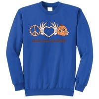 Peace Love Halloween Cute Skeleton Hand Hippie Pumpkin Retro Gift Tall Sweatshirt