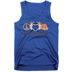 Peace Love Halloween Cute Skeleton Hand Hippie Pumpkin Retro Gift Tank Top