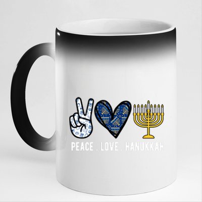 Peace Love Hanukkah Jewish Holiday Gift 11oz Black Color Changing Mug