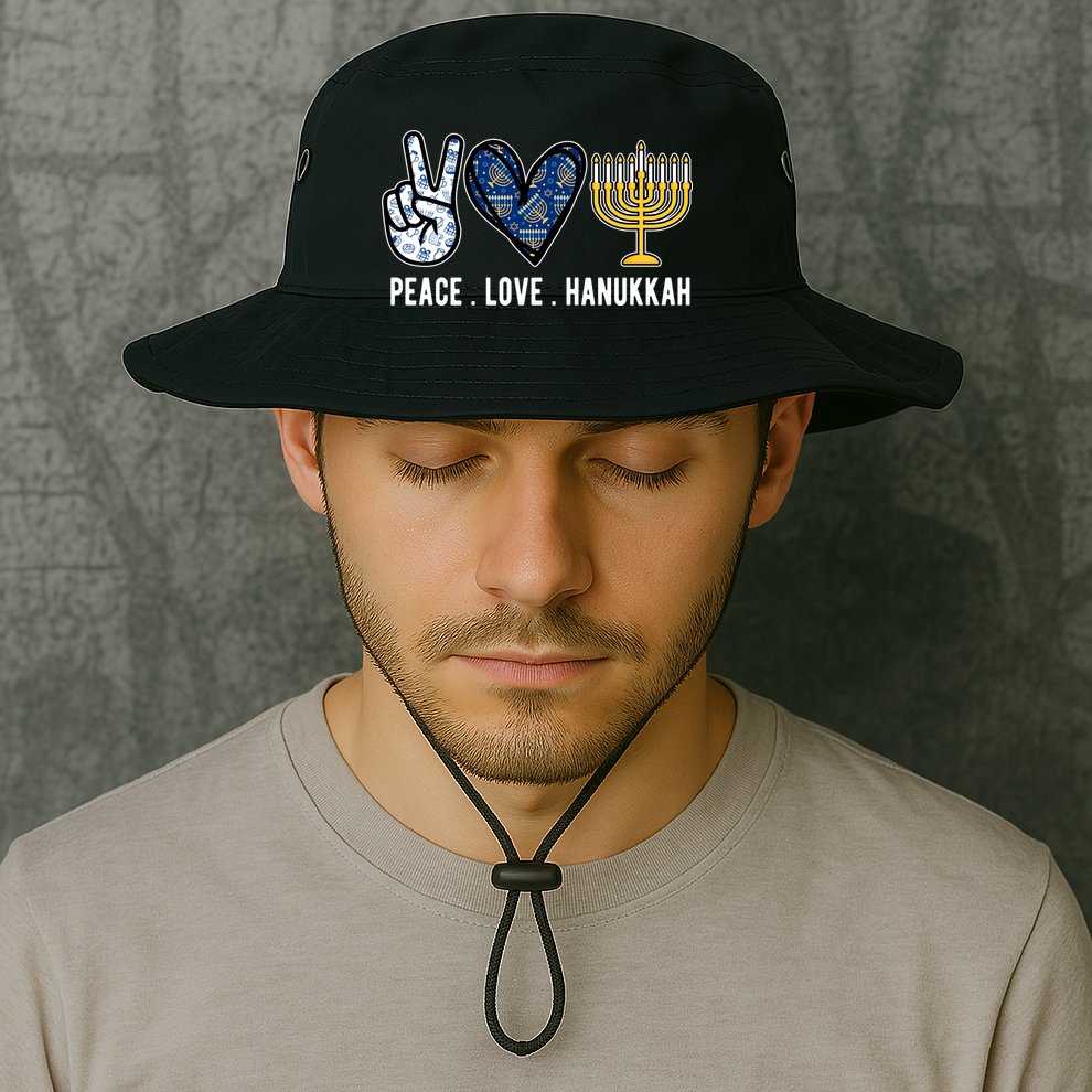 Peace Love Hanukkah Jewish Holiday Gift Bucket Hat