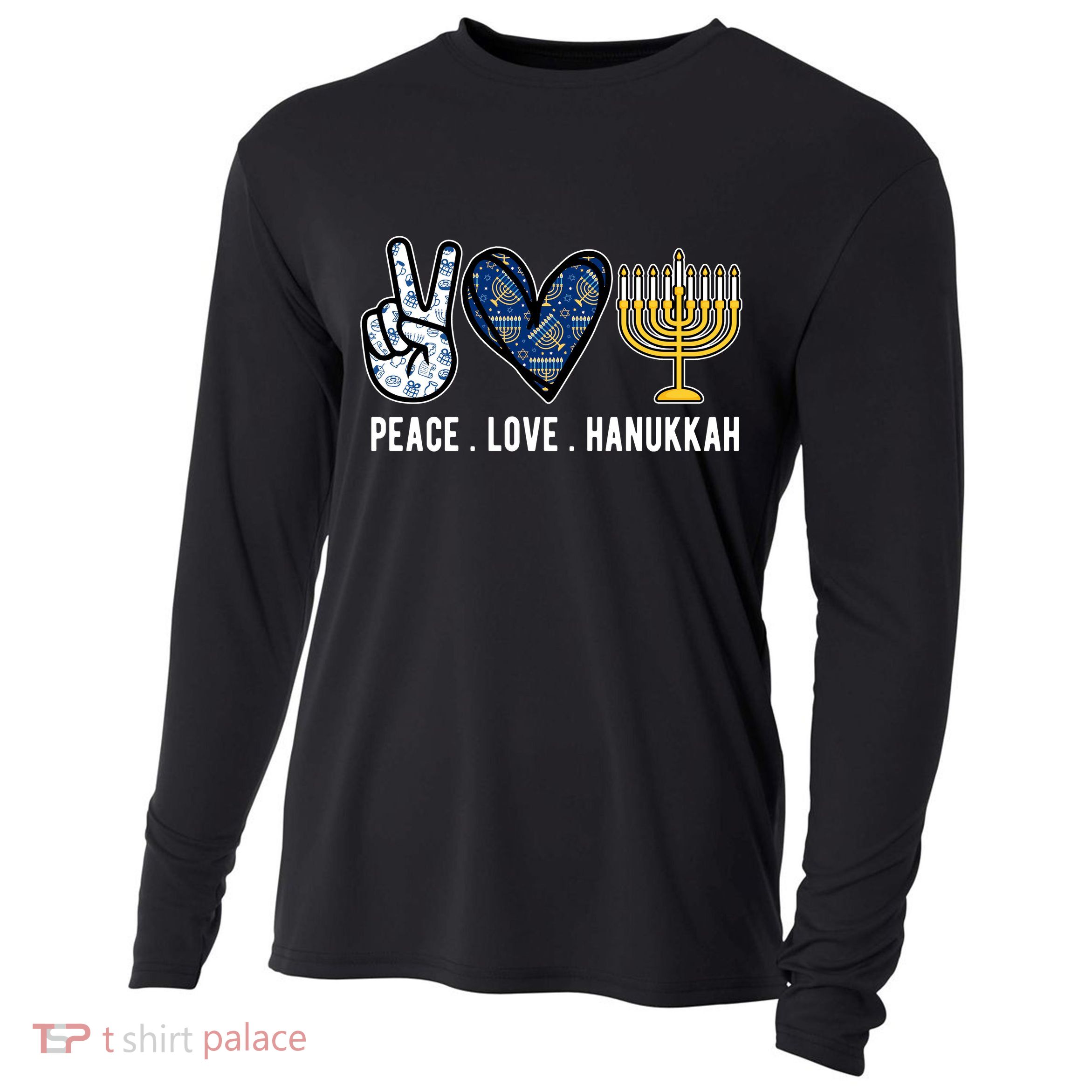Peace Love Hanukkah Jewish Holiday Gift Cooling Performance Long Sleeve Crew