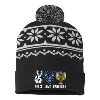 Peace Love Hanukkah Jewish Holiday Gift USA-Made Snowflake Beanie