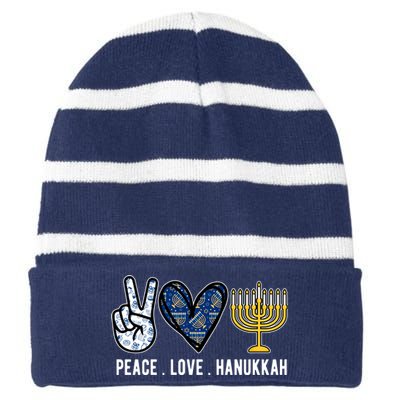 Peace Love Hanukkah Jewish Holiday Gift Striped Beanie with Solid Band