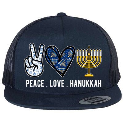 Peace Love Hanukkah Jewish Holiday Gift Flat Bill Trucker Hat