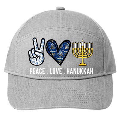 Peace Love Hanukkah Jewish Holiday Gift 7-Panel Snapback Hat