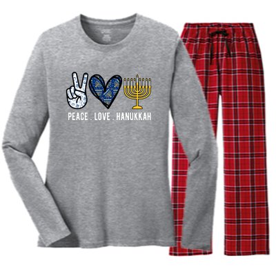 Peace Love Hanukkah Jewish Holiday Gift Women's Long Sleeve Flannel Pajama Set 