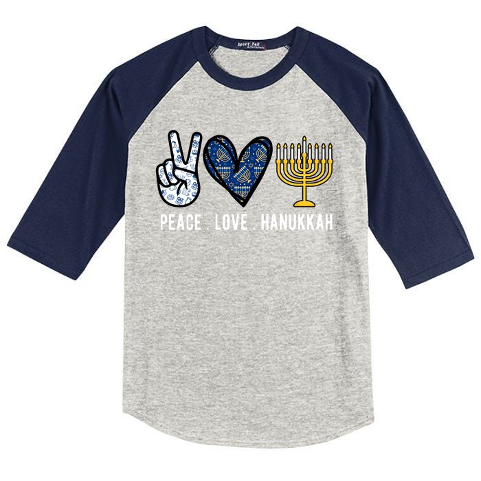 Peace Love Hanukkah Jewish Holiday Gift Kids Colorblock Raglan Jersey