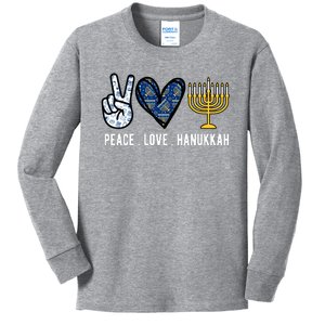 Peace Love Hanukkah Jewish Holiday Gift Kids Long Sleeve Shirt