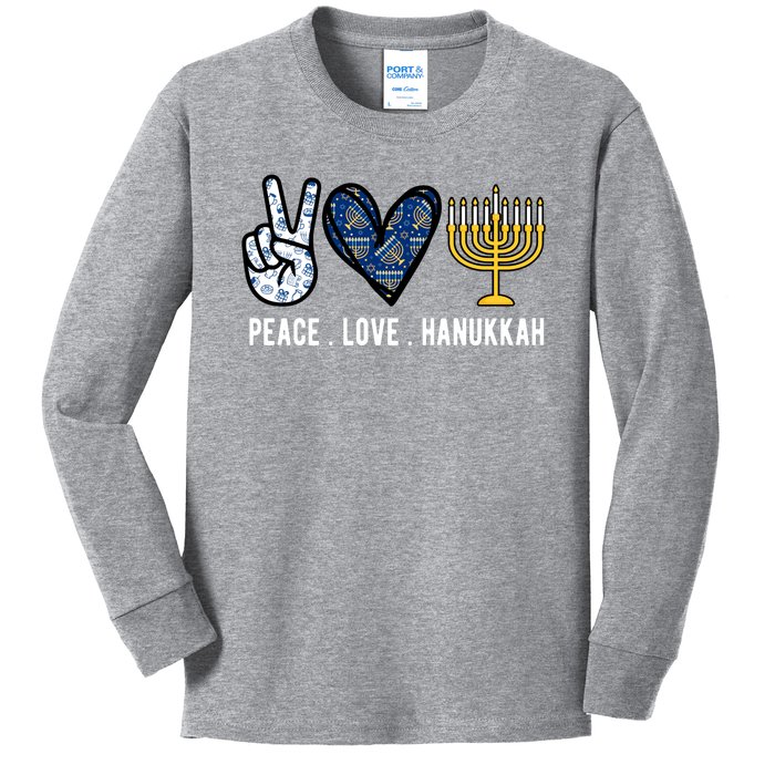 Peace Love Hanukkah Jewish Holiday Gift Kids Long Sleeve Shirt