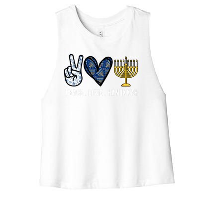 Peace Love Hanukkah Jewish Holiday Gift Women's Racerback Cropped Tank