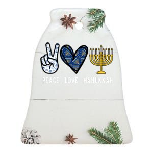 Peace Love Hanukkah Jewish Holiday Gift Ceramic Bell Ornament