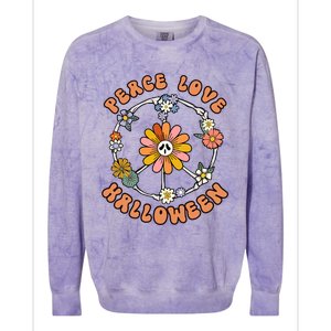 Peace Love Halloween Flowers Hippie Gift Colorblast Crewneck Sweatshirt