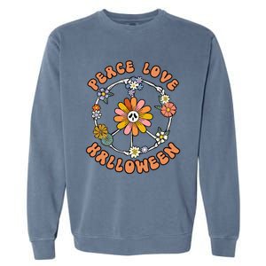 Peace Love Halloween Flowers Hippie Gift Garment-Dyed Sweatshirt