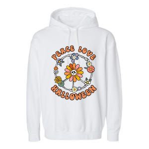 Peace Love Halloween Flowers Hippie Gift Garment-Dyed Fleece Hoodie