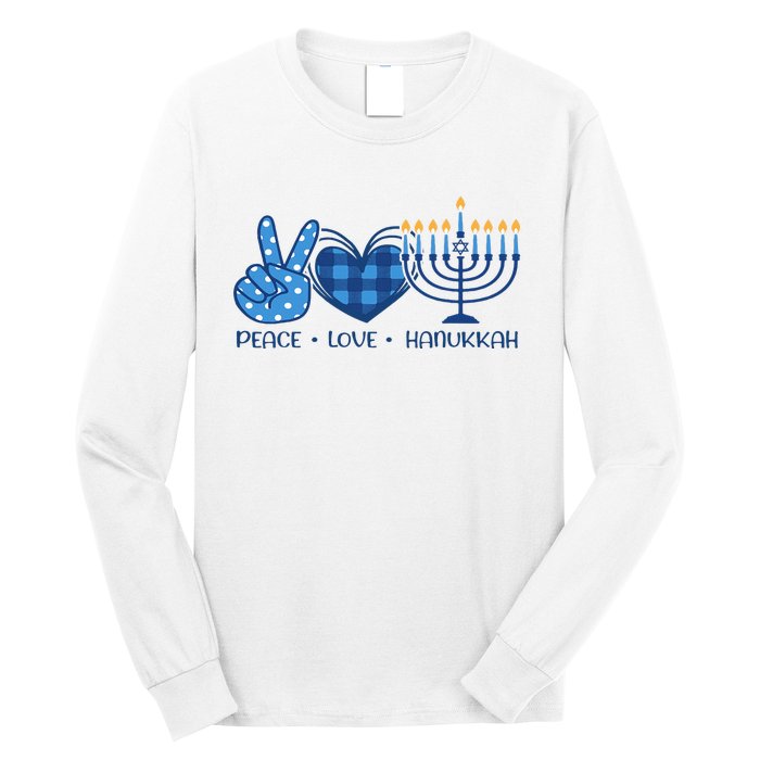 Peace Love Hanukkah Funny Happy Hanukkah Family Pjs Matching Long Sleeve Shirt