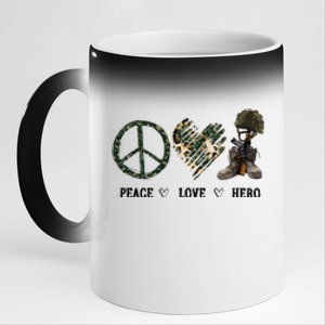 Peace Love Hero Veteran Dad Gift Father's Day 11oz Black Color Changing Mug