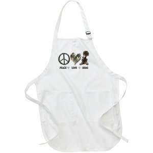 Peace Love Hero Veteran Dad Gift Father's Day Full-Length Apron With Pockets