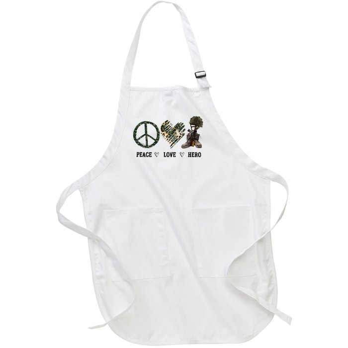 Peace Love Hero Veteran Dad Gift Father's Day Full-Length Apron With Pockets