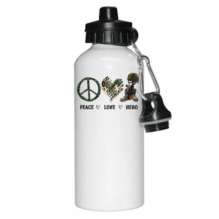 Peace Love Hero Veteran Dad Gift Father's Day Aluminum Water Bottle