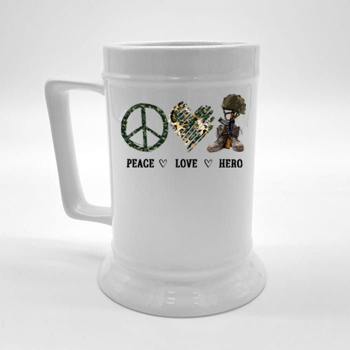 Peace Love Hero Veteran Dad Gift Father's Day Beer Stein