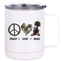 Peace Love Hero Veteran Dad Gift Father's Day 12 oz Stainless Steel Tumbler Cup