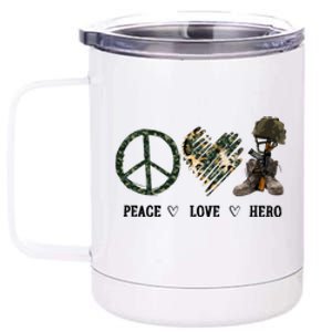 Peace Love Hero Veteran Dad Gift Father's Day 12 oz Stainless Steel Tumbler Cup