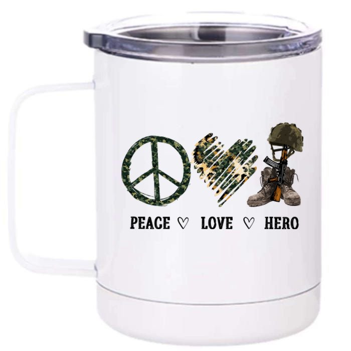 Peace Love Hero Veteran Dad Gift Father's Day 12 oz Stainless Steel Tumbler Cup