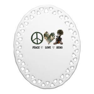 Peace Love Hero Veteran Dad Gift Father's Day Ceramic Oval Ornament