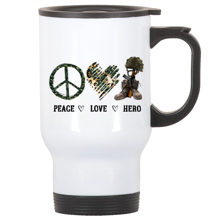 Peace Love Hero Veteran Dad Gift Father's Day Stainless Steel Travel Mug