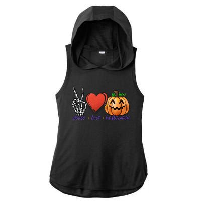 Peace Love Halloween Happy Halloween Pumpkin Skeleton Heart Gift Ladies PosiCharge Tri-Blend Wicking Draft Hoodie Tank