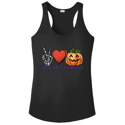 Peace Love Halloween Happy Halloween Pumpkin Skeleton Heart Gift Ladies PosiCharge Competitor Racerback Tank