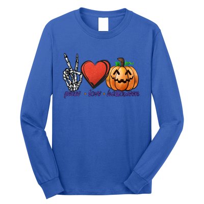 Peace Love Halloween Happy Halloween Pumpkin Skeleton Heart Gift Long Sleeve Shirt