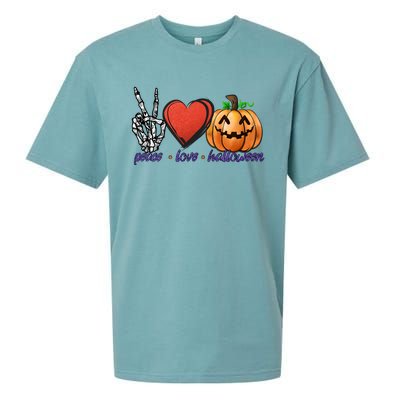 Peace Love Halloween Happy Halloween Pumpkin Skeleton Heart Gift Sueded Cloud Jersey T-Shirt