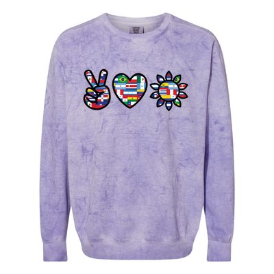 Peace Love Hispanic Heritage Month Colorblast Crewneck Sweatshirt