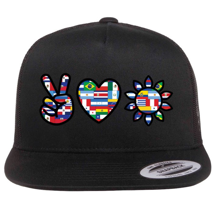 Peace Love Hispanic Heritage Month Flat Bill Trucker Hat