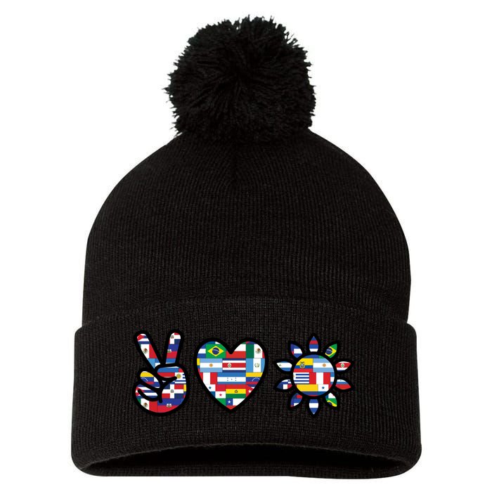 Peace Love Hispanic Heritage Month Pom Pom 12in Knit Beanie