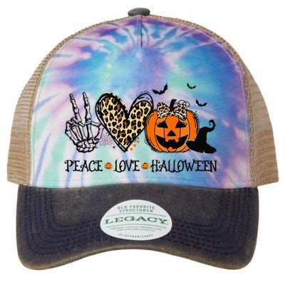 Peace Love Halloween Happy Halloween Pumpkin Leopard Heart  Legacy Tie Dye Trucker Hat