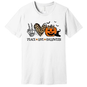 Peace Love Halloween Happy Halloween Pumpkin Leopard Heart  Premium T-Shirt