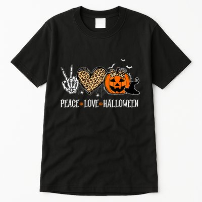 Peace Love Halloween Happy Halloween Pumpkin Leopard Heart Tall T-Shirt